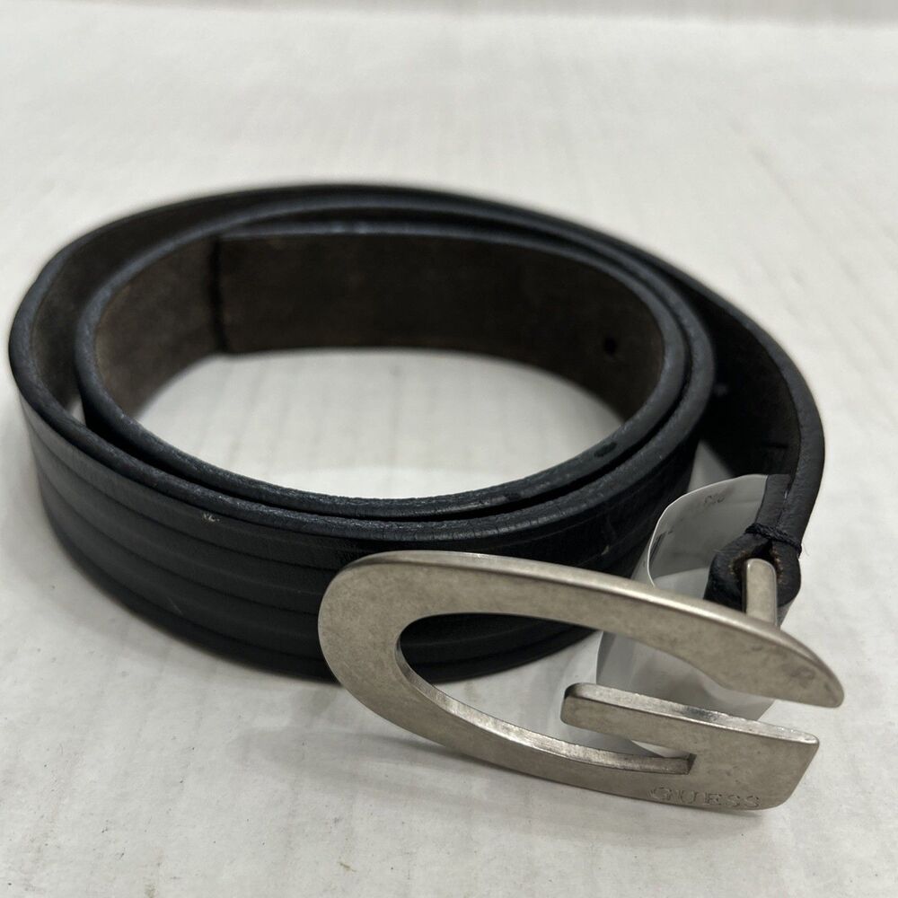 Guess Men's Iconic Guess Logo Leather Belt Black Size L  32-36